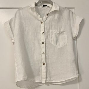 ZARA Short sleeve white linen button shirt/ Size: S